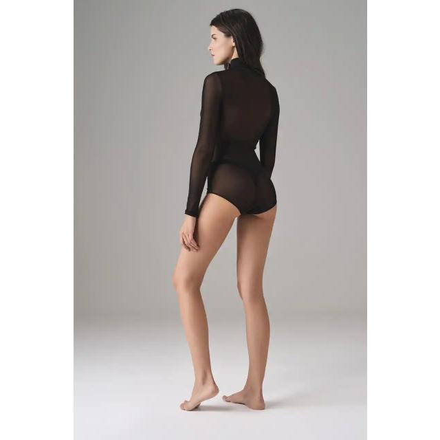 Kadın Tül Siyah Boğazlı Yaka Transparan Body