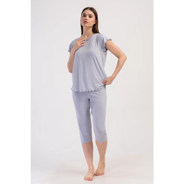 Kadın Viskon Füme Kısa Kollu Kapri Pijama Takım Kadın Viskon Füme Kısa Kollu Kapri Pijama Takım