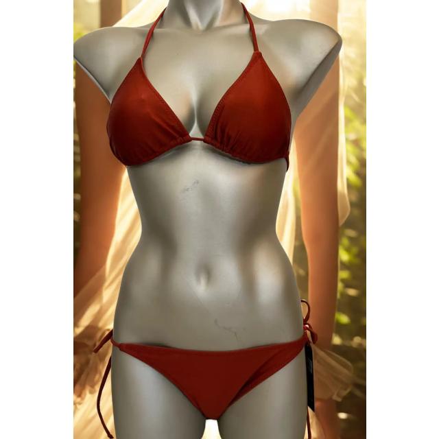Kahverengi Boyundan Bağlamalı Bikini Takım
