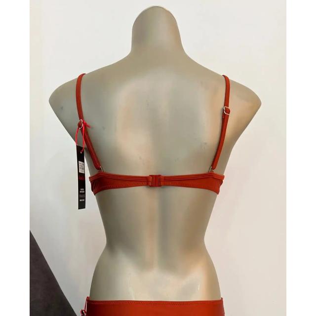 Kahverengi Kare Yaka Askılı Düz Bikini Üstü