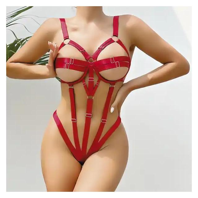 Kırmızı Lastik Kadın Fantezi Body Harness