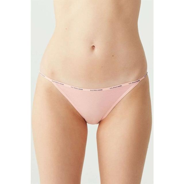 Kırmızı Somon Beyaz Ten Siyah Pamuklu Logolu Lastik Bel Kadın 5'li Slip Külot U.S. Polo Assn. 
