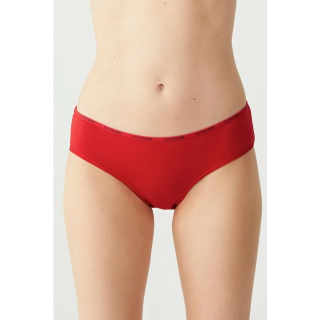 Kırmızı Somon Siyah Beyaz Ten Logolu Lastik Bel Kadın 5'li Yüksek Bel Slip Külot U.S. Polo Assn. 