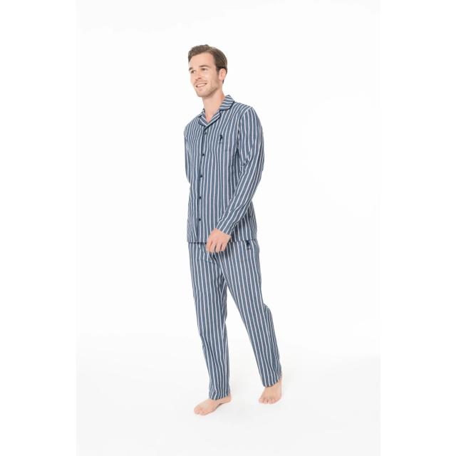 Lacivert Çizgili Erkek Uzun Kollu Gömlek Yaka Pijama Takımı U.S. Polo Assn.