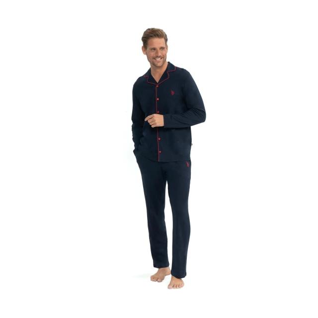 Lacivert Pamuklu Düğmeli Gömlek Yaka Kontrast Biyeli Erkek Pijama Takımı U.S. Polo Assn. Lacivert Pamuklu Düğmeli Gömlek Yaka Kontrast Biyeli Erkek Pijama Takımı U.S. Polo Assn.