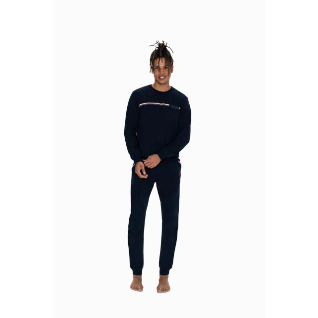 Lacivert Pamuklu Şerit Detaylı Bisiklet Yaka Erkek Pijama Takımı U.S. Polo Assn.