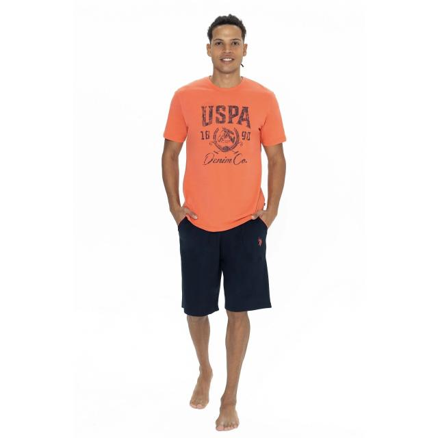 Mercan Pamuklu Baskılı Bisiklet Yaka Kısa Kollu Erkek Şortlu Pijama Takımı U.S. Polo Assn. 
