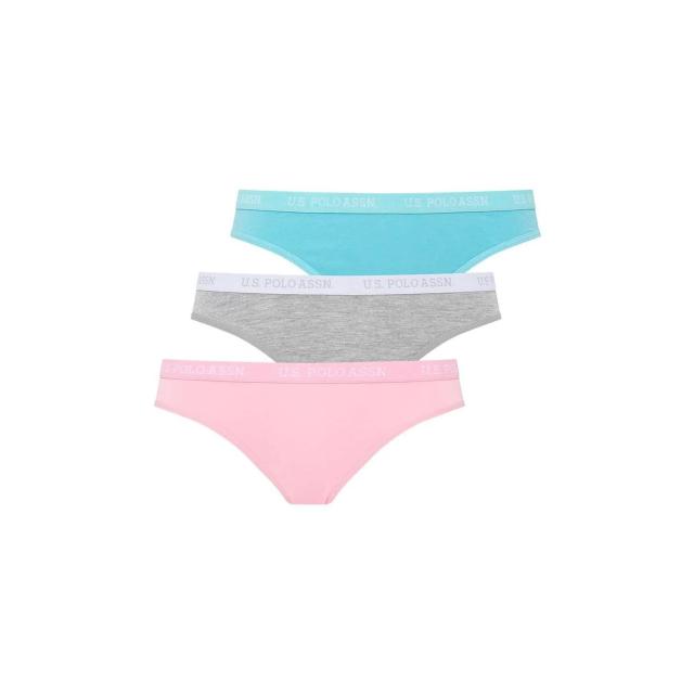 Mint Beyaz Gri Melanj Logolu Pamuklu Kadın Slip 3’lü U.S. Polo Assn. 