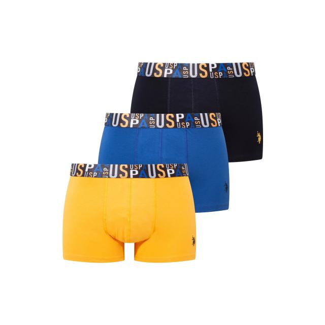 Saks Sarı Lacivert Logolu Lastikli Pamuklu Erkek 3'lü Boxer Seti U.S. Polo Assn.