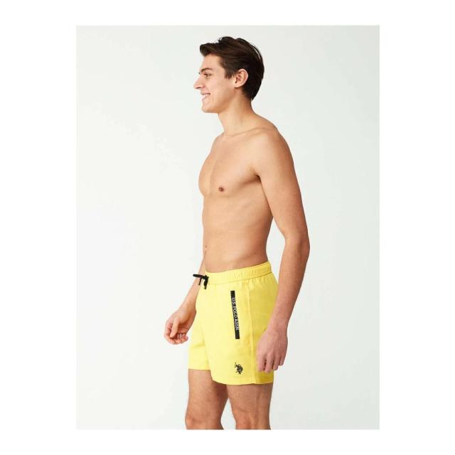 Sarı Polyester Fermuar Cepli Logo Şerit Detaylı Bağcıklı Erkek Orta Boy Deniz Şortu U.S. Polo Assn.