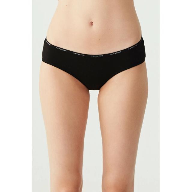 Siyah Beyaz Ten Logolu Lastik Bel Kadın 5'li Yüksek Bel Slip Külot U.S. Polo Assn.