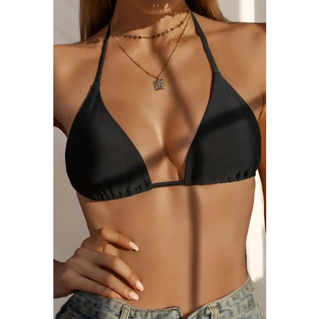 Siyah İp Bağlamalı Üçgen Bikini Üstü