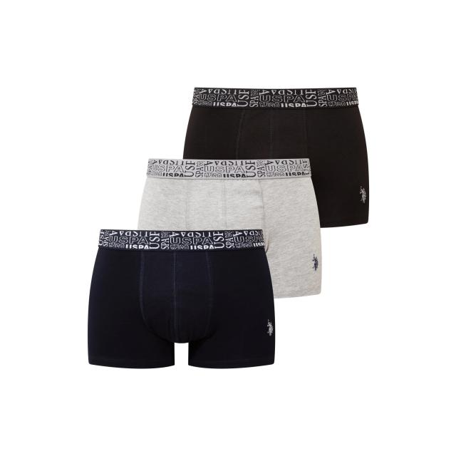 Siyah Lacivert Gri Melanj Pamuk Karışımlı Erkek 3'lü Boxer Seti U.S. Polo Assn. 