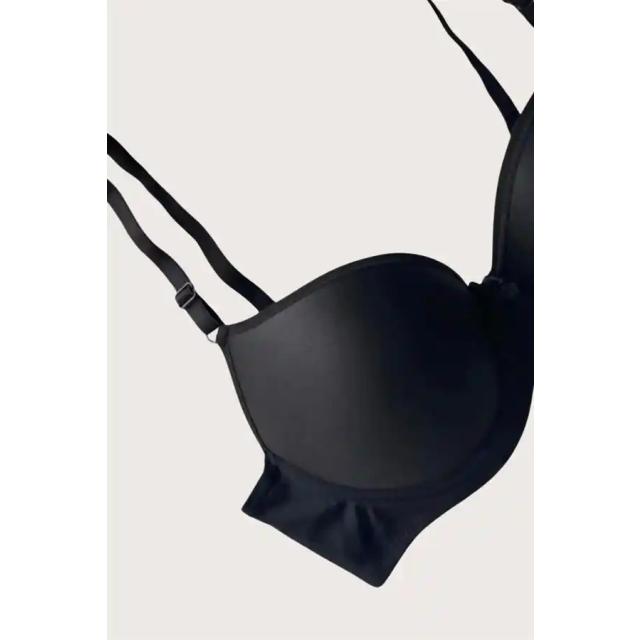 Siyah Mikro Kumaş Push Up Dolgulu Balenli Askılı Günlük Sütyen