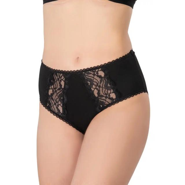 Siyah Modal Cotton Yüksek Bel Dantelli Külot