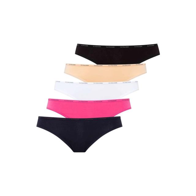 Siyah Ten Beyaz Fuşya Lacivert Pamuk Karışımlı Likralı Logo Yazılı Lastik Bel Kadın 5'li Düşük Bel Slip Külot U.S. Polo Assn. Siyah Ten Beyaz Fuşya Lacivert Pamuk Karışımlı Likralı Logo Yazılı Lastik Bel Kadın 5'li Düşük Bel Slip Külot U.S. Polo Assn.