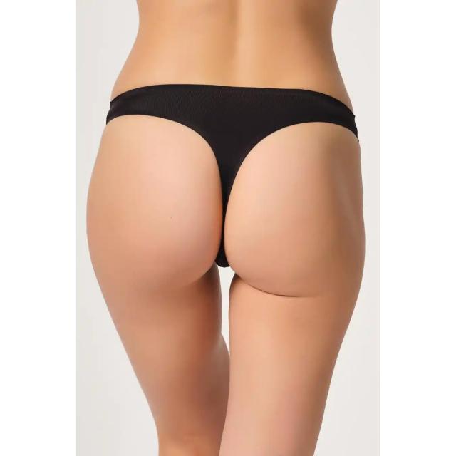 Siyah Yapıştırma Lazer Kesim String Külot