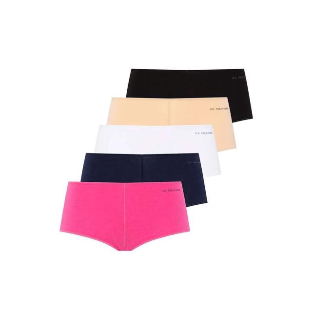 Ten Beyaz Fuşya Siyah Pamuk Karışımlı Likralı Logo Baskılı Kıl Lastik Bel Kadın 5'li Şort Külot U.S. Polo Assn.