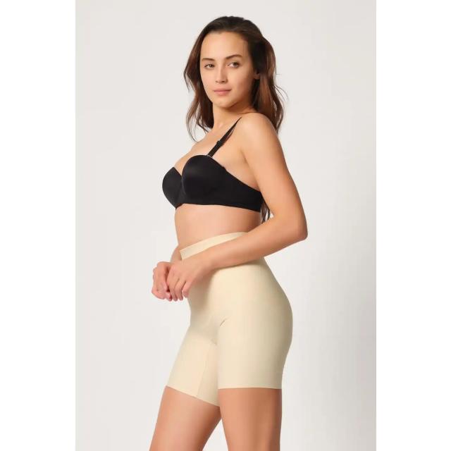 Ten Rengi Yüksek Bel Kadın Lazer Kesim Boxer Korse