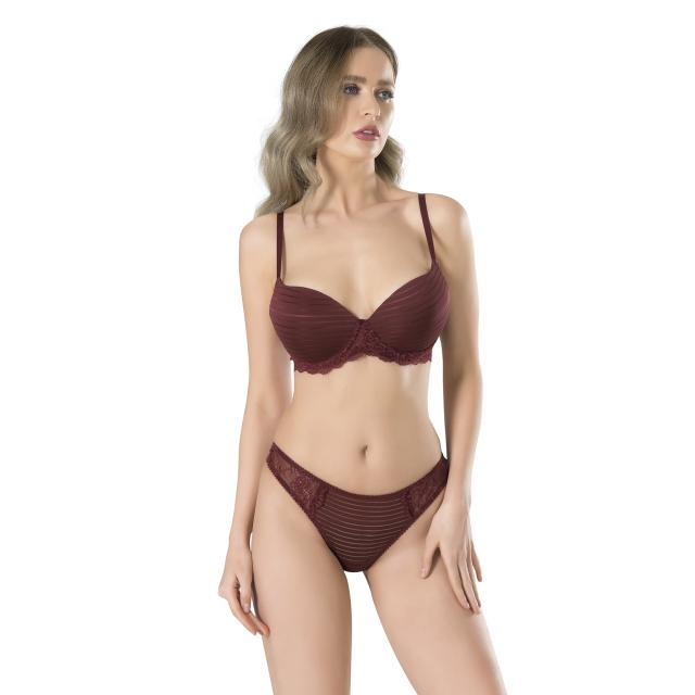 Tül Çizgili Dantel Detaylı Kadın Askılı Soft Cup Sütyen Külot Takımı Tül Çizgili Dantel Detaylı Kadın Askılı Soft Cup Sütyen Külot Takımı