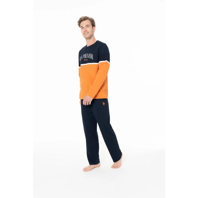 Turuncu Pamuklu Erkek Uzun Kollu Bisiklet Yaka Pijama Takımı U.S. Polo Assn.